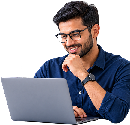 Professional reviewing outcomes on a laptop